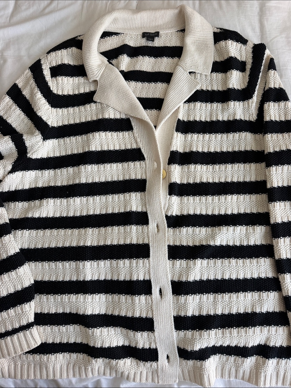 J.Jill Striped Black and Cream Women's Button-Up Sweater - Cardigan 3x